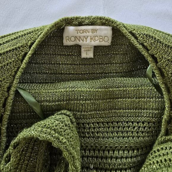 Torn by Ronny Kobo Green Crochet Knit Maxi Dress Size L Sleeveless Bodycon - Picture 4 of 4